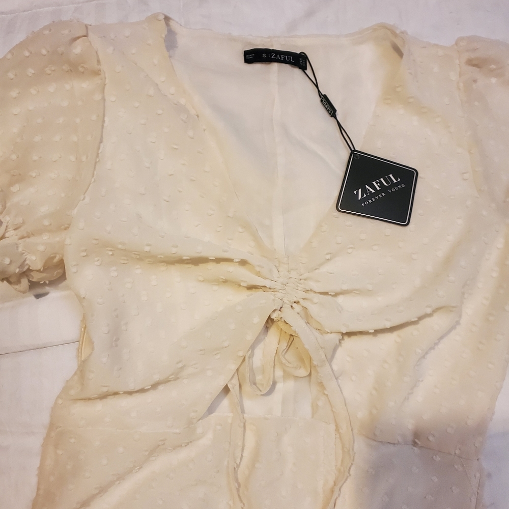 White Textured Ruched Dress